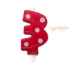 Candelina pois rossa 8,5 cm Numero 3