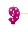 Candelina pois fuxia 8,5 cm Numero 9