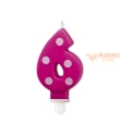 Candelina pois fuxia8,5 cm Numero 6