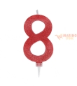 Candeline sweety 15 cm numero 8 glitter rosso