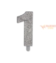 Candeline sweety 9 cm numero 1 glitter Argento