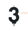 Candeline sweety 9 cm numero 3 glitter nero