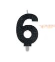 Candeline sweety 9 cm numero 6 glitter nero