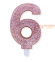 Candeline sweety 9 cm numero 6 glitter rose gold