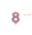 Candeline sweety 9 cm numero 8 glitter rose gold