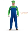 Costume Aiuto Meccanico Luigi T.U. (M-L) - Salopette Blu, Maglia Verde, Cappello e Baffi, in Busta con Gancio, Perfetto per Carnevale e Feste a Tema