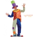 Costume Clown Ridolino Uomo M - Casacca e Pantaloni Colorati con Cappello a Tuba Verde e Viola, Perfetto per Carnevale, Feste a Tema e Spettacoli