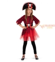 Costume Corsara Bambina 10-11 Anni in Busta con Gancio - Casacca a Righe, Gonna Rossa e Cappello da Pirata