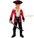 Costume Pirata Bambino 6-7 Anni - Casacca Rossa, Pantaloni Neri e Copristivali per Feste e Carnevale