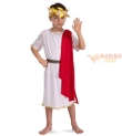 Costume Senatore Romano Bambino 6-7 Anni - Tunica Bianca, Drappo Rosso e Coroncina Alloro  - Perfetto per Carnevale e Feste a Tema