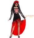 Costume Spagnola con Stampa Scheletro Donna T.U. (S-M-L) - Abito con Gonna Rossa e Collarino, Perfetto per Halloween, in Busta con Gancio