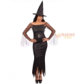 Costume Strega Glam Donna T.U. (S-M-L) - Abito Nero Aderente con Maniche in Tulle e Cappello, Perfetto per Halloween e Carnevale, in Busta con Gancio