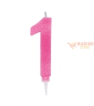 Immagine 0 di Candeline sweety 15 cm numero 1 glitter fuxia