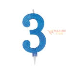 Immagine 0 di Candeline sweety 15 cm numero 3 glitter blu