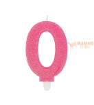 Immagine 0 di Candeline sweety 9 cm numero 0 glitter fuxia