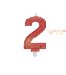 Immagine 0 di Candeline sweety 9 cm numero 2 glitter rosso