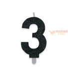 Immagine 0 di Candeline sweety 9 cm numero 3 glitter nero