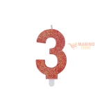 Immagine 0 di Candeline sweety 9 cm numero 3 glitter rosso