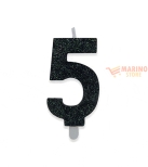 Immagine 0 di Candeline sweety 9 cm numero 5 glitter nero