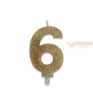 Immagine 0 di Candeline sweety 9 cm numero 6 glitter oro