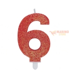 Immagine 0 di Candeline sweety 9 cm numero 6 glitter rosso