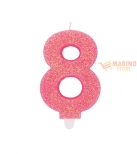 Immagine 0 di Candeline sweety 9 cm numero 8 glitter fuxia