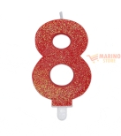 Immagine 0 di Candeline sweety 9 cm numero 8 glitter rosso