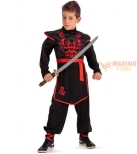 Immagine 0 di Costume Samurai Bambino 6-7 Anni - Tuta Nera con Decori Rossi per Carnevale e Feste a Tema