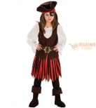 Immagine 0 di Costume Corsara Piratessa Bambina 8-9 Anni in Busta - Abito Elasticizzato, Gilet Scamosciato, Bandana, Cappello e Cintura