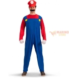 Immagine 0 di Costume Meccanico Uomo - Salopette Blu, Maglia Rossa, Cappello e Baffi - Taglia Unica (M-L) Perfetto per Carnevale e Feste a Tema