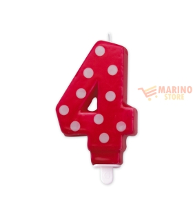 Candelina pois rossa 8,5 cm Numero 4