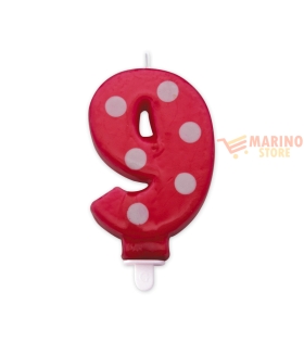 Candelina pois rossa 8,5 cm Numero 9