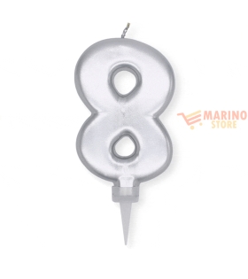 Candeline n°8 plump argento metal 10 cm