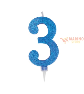 Candeline sweety 15 cm numero 3 glitter blu