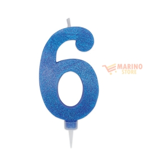 Candeline sweety 15 cm numero 6 glitter blu