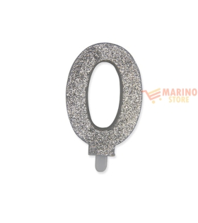 Candeline sweety 9 cm numero 0 glitter Argento