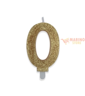 Candeline sweety 9 cm numero 0 glitter oro