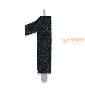 Candeline sweety 9 cm numero 1 glitter nero