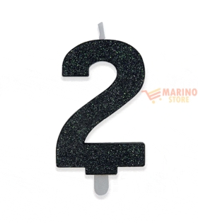 Candeline sweety 9 cm numero 2 glitter nero