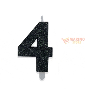 Candeline sweety 9 cm numero 4 glitter nero