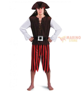 Costume Bucaniere Uomo XL - Casacca in Camoscio, Pantaloni, Cintura e Cappello Tricorno, in Busta, Perfetto per Carnevale e Feste a Tema Pirati