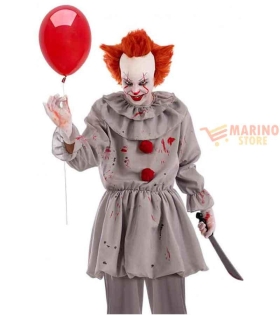 Costume Clown del Terrore Uomo T.U. (M-L) - Casacca Grigia Insanguinata, Perfetto per Halloween e Feste Horror