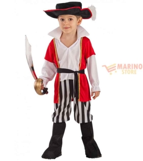 Costume Corsaro dei Caraibi per Bambino 8/9 Anni - Completo con Casacca, Pantaloni, Cappello e Cintura per Carnevale e Feste a Tema