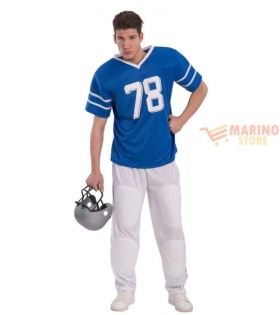 Costume Football Americano Uomo T.U. (M-L-XL) - Maglia Azzurra e Pantaloni Elasticizzati, in Busta con Gancio, Perfetto per Carnevale e Feste a Tema