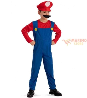 Costume Meccanico Bambino 6-7 Anni - Salopette, Maglia e Cappello - Perfetto per Carnevale e Feste a Tema