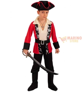 Costume Pirata Bambino 10-11 Anni - Casacca Rossa, Pantaloni Neri e Copristivali per Carnevale e Feste a Tema