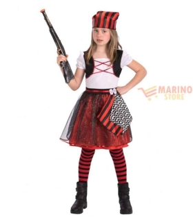 Costume Piratessa Bambina 4-5 Anni in Busta - Abito Rosso con Corpetto Nero e Bandana