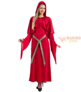 Costume Sacerdotessa Donna T.U. (S-M) - Abito Rosso con Mantellina, Cappuccio e Cintura, in Busta con Gancio