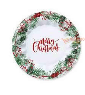 Natale Merry Christmas piatto piano 25 cm - 8  pz