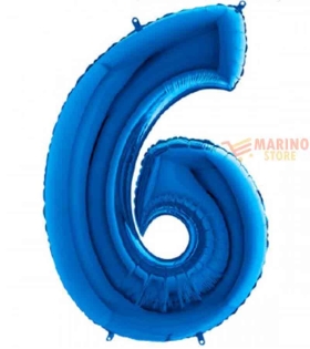 Palloncino Blu Mega numerone 6 in mylar da 101 cm - 1 pz